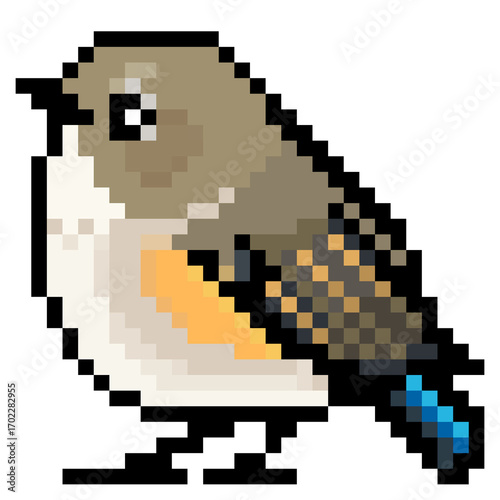 ドット絵 アニマルイラスト, ルリビタキのメス	