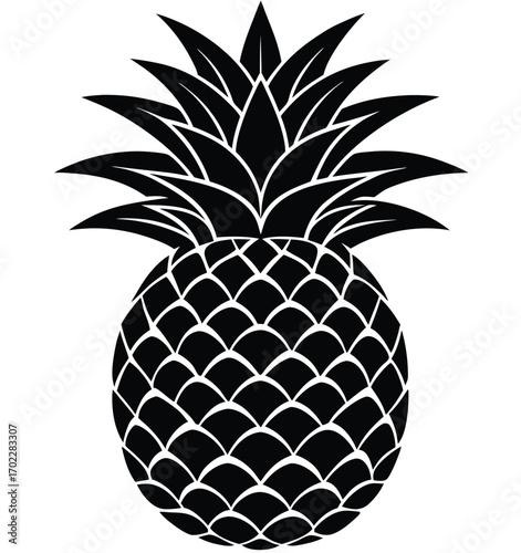 Pineapple vector illustration on white background with fresh tropical fruit and leaves