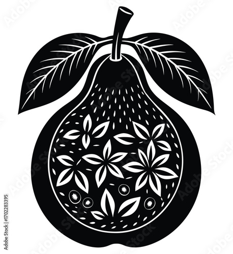 Apple pear and orange fruit vector illustration with leaves and fresh design