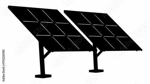 Silhouette illustration of two solar panels mounted on stands with a white background design here