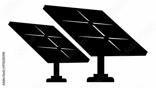 Two solar panels depicted in a black and white vector illustration showcasing renewable energy sources