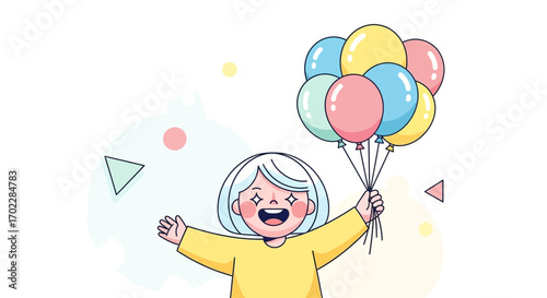 Happy Child Showing Joy With Balloons, Expressing Emotional Celebration And Delight