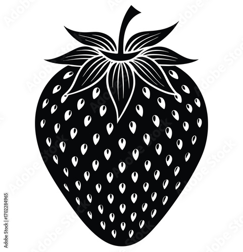 Strawberry vector illustration with red berry and green leaf isolated on white background