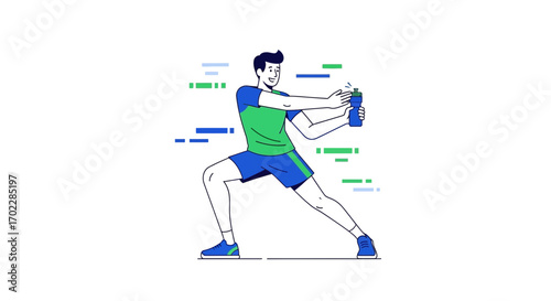 Illustration of a man in sportswear drinking water after exercise or workout activity
