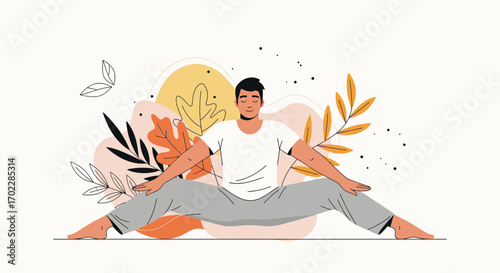 Illustration of a Man Meditating in Nature, Representing Mindfulness and Wellness