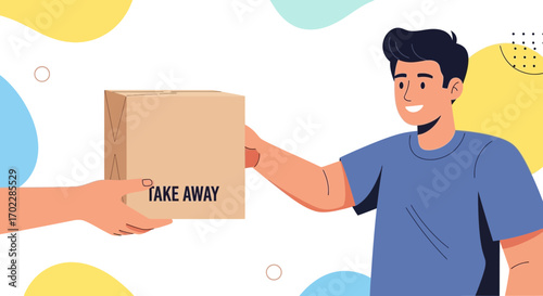 Illustration of a man receiving a take away delivery in a modern design
