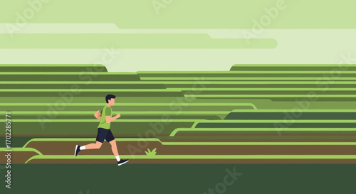 Illustration of a man running in nature during a sunny day for health concept