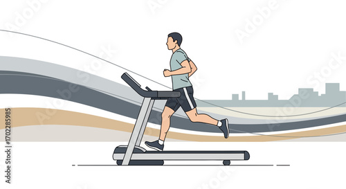 Illustration of a man running on a treadmill in a gym or indoors exercising