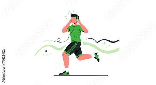 Illustration of a man running while listening to music with headphones in a modern design