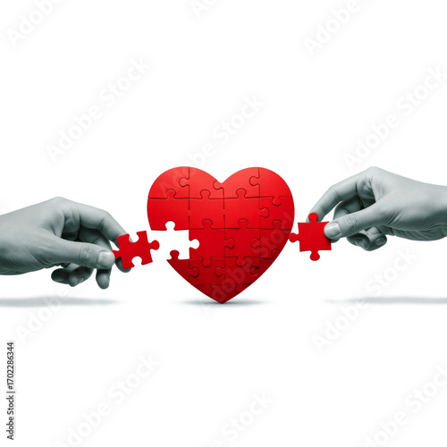 Emotional Connection, Puzzle Heart, Creative Concept, Studio Setting, Interaction Focused, Abstract Art, Symbolism of Love