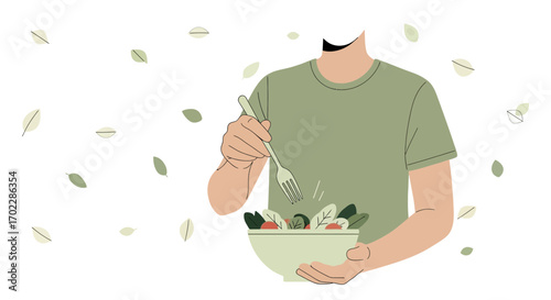 Healthy Eating Concept Depicting Person Enjoying A Fresh Vegetable Salad for Wellness