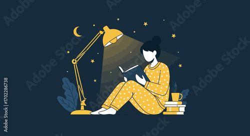 Illuminated Night Reading Enjoyment Depicted Through Illustrations of Home and Comfort