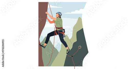 Illustration of a Person Climbing a Mountain, Depicting Adventure and Outdoor Activities