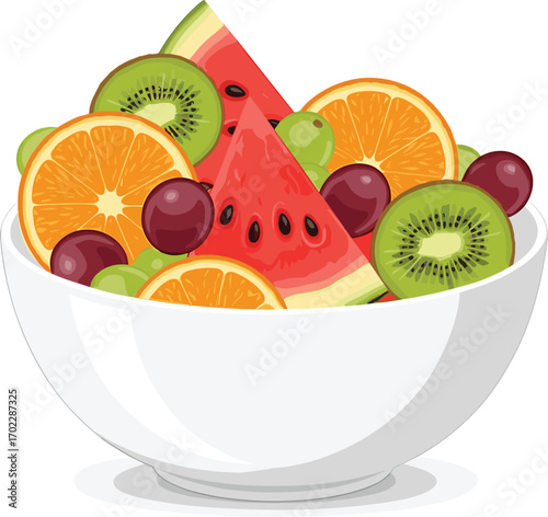 Fresh Fruit Salad with Watermelon and Berries Vector