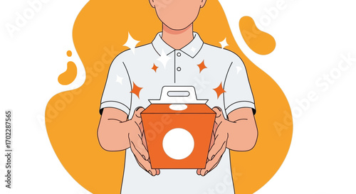 Illustration of a person holding a meal delivery box ready for serving fast food