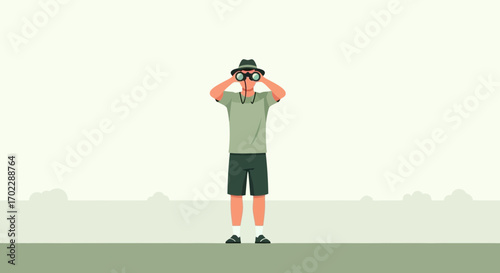 Illustration of a person with binoculars, concept of looking, searching, and exploring