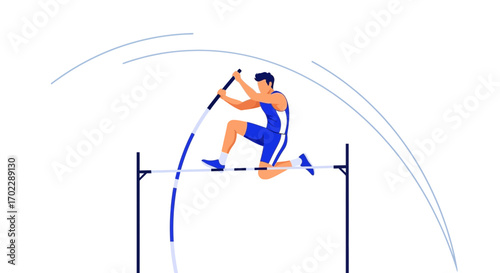 Illustration of a pole vaulter athlete performing at a competition in a minimalist style