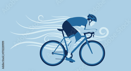 Illustration of a Cyclist Riding a Bicycle, Depicting Speed and Motion