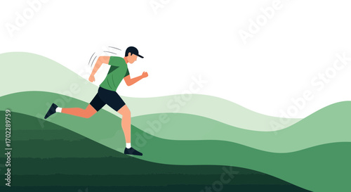 Illustration of a Runner in a Green Landscape, Promoting Fitness and Health