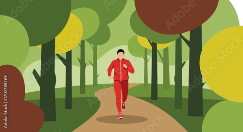 Illustration of a runner enjoying a run in the park with trees on both sides