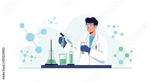 Illustration of a Scientist Conducting Experiments in a Laboratory Environment