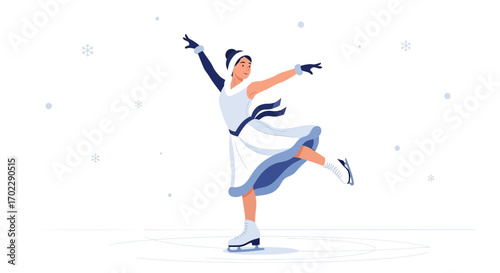 Illustration of a figure skater performing on ice during wintertime, vector art