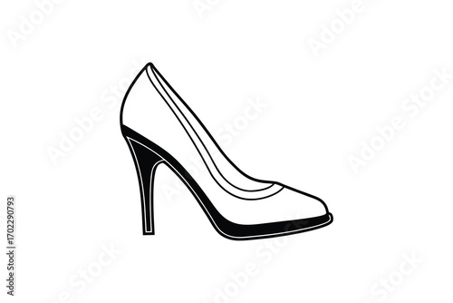 elegant high heel shoe design in black white silhouette