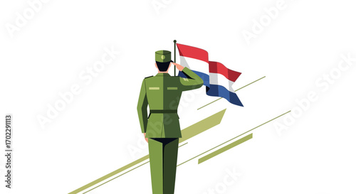 Illustration of a soldier saluting the flag of the Netherlands vector design