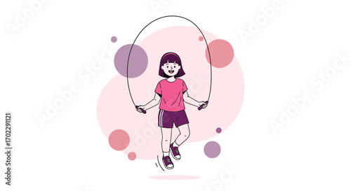 Illustration of a girl jumping rope, perfect for health and fitness themes