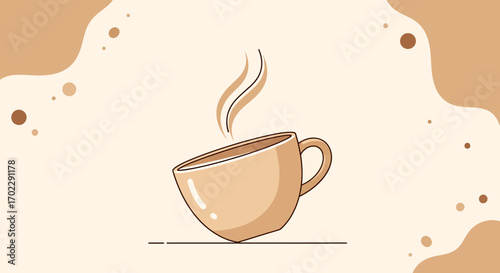 Illustration of a steaming cup of coffee with an abstract background design concept