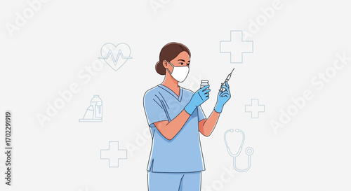 Illustration of a Healthcare Professional Preparing a Vaccine for Medical Use