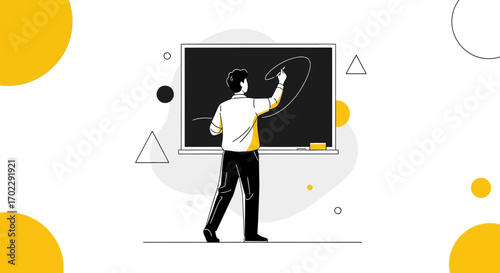Illustration of a teacher drawing on a blackboard, education and learning concept visualized