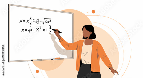 Illustration of a teacher explaining mathematics equation in the classroom or classroom