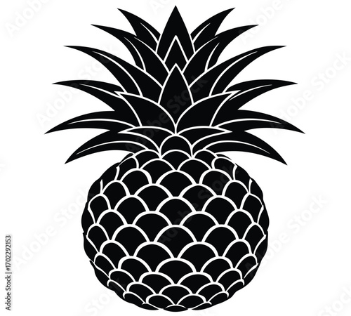 Vector illustration of a fresh, juicy, and ripe tropical pineapple fruit on a white background