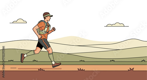 Illustration of a trail runner in a natural landscape during outdoor exercise