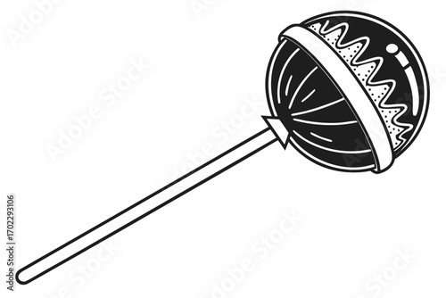 Black and white illustration of a round lollipop on a stick