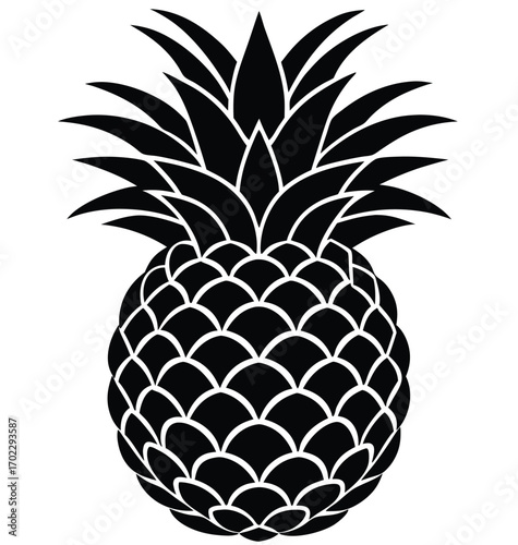 An ananas pineapple vector illustration of a ripe, juicy, and healthy tropical fruit with green leaves on a white background
