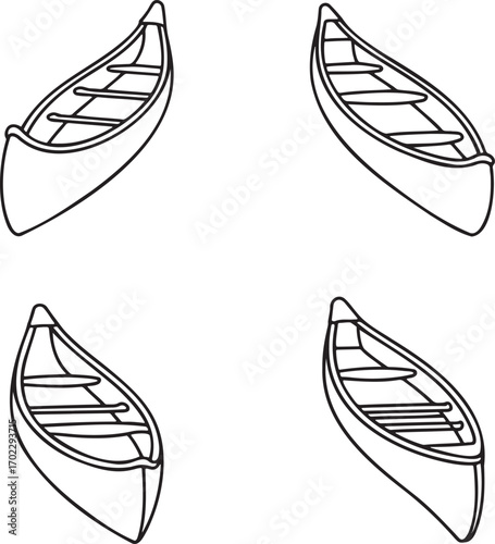 Set of Canoe Outline vector illustration isolated On Transparent Background