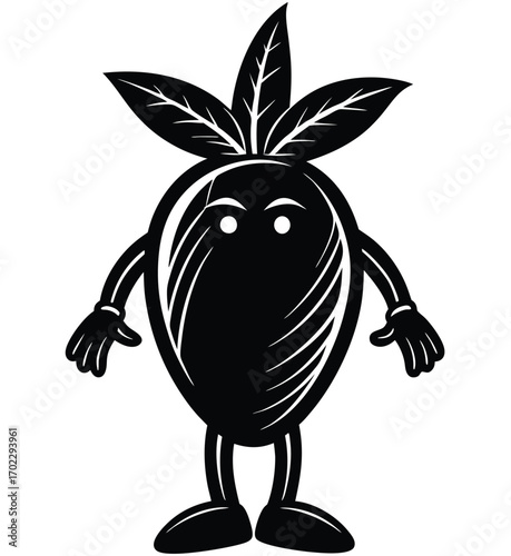 Cute animal character design of a happy apple monster with insect wings, flying in a nature drawing