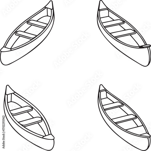 Set of Canoe Outline vector illustration isolated On Transparent Background