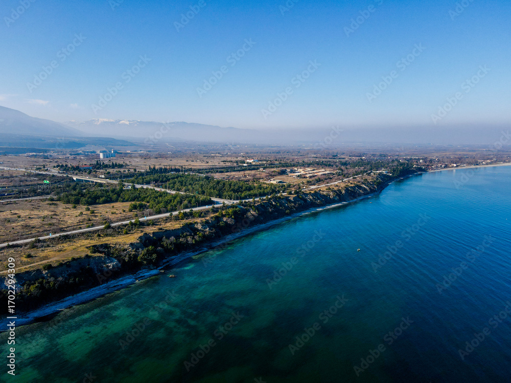 Obraz premium Aerial landscape of Mediterranean Sea during winter Kamena Vourla region, Central Greece