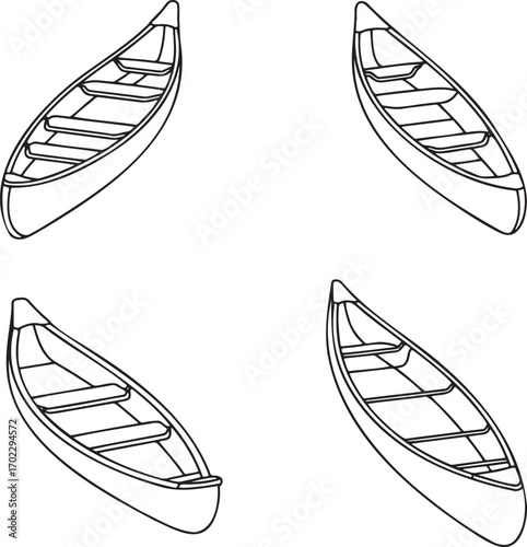 Set of Canoe Outline vector illustration isolated On Transparent Background