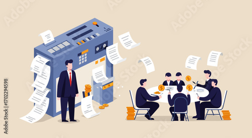 Business meeting and automated document processing.