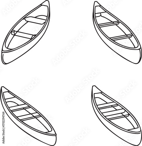 Set of Canoe Outline vector illustration isolated On Transparent Background