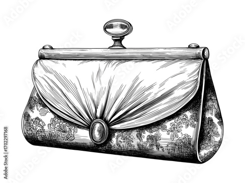 retro 1950s accessory illustration, elegant clutch bag