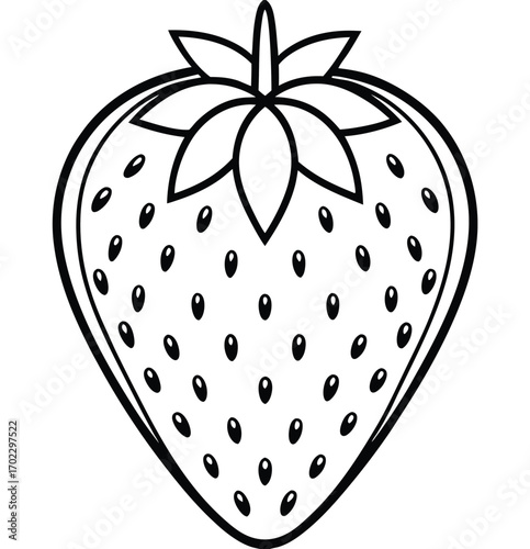 A delicious vector illustration of a sweet red strawberry with a green leaf on a black background