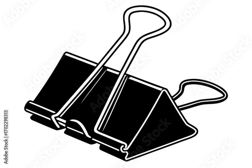 Black and white illustration of a binder clip