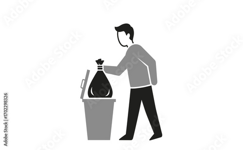 Person Disposing of Trash in a Bin, Recycling Concept Illustration