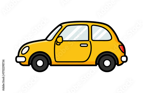 Yellow cartoon compact car side view vector illustration