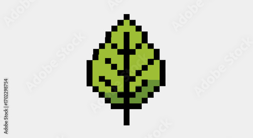 Pixel art illustration of a green leaf icon, retro 8-bit style with simple block design, isolated on light background, perfect for video game graphics, digital stickers, app icons, NFT art, retro 